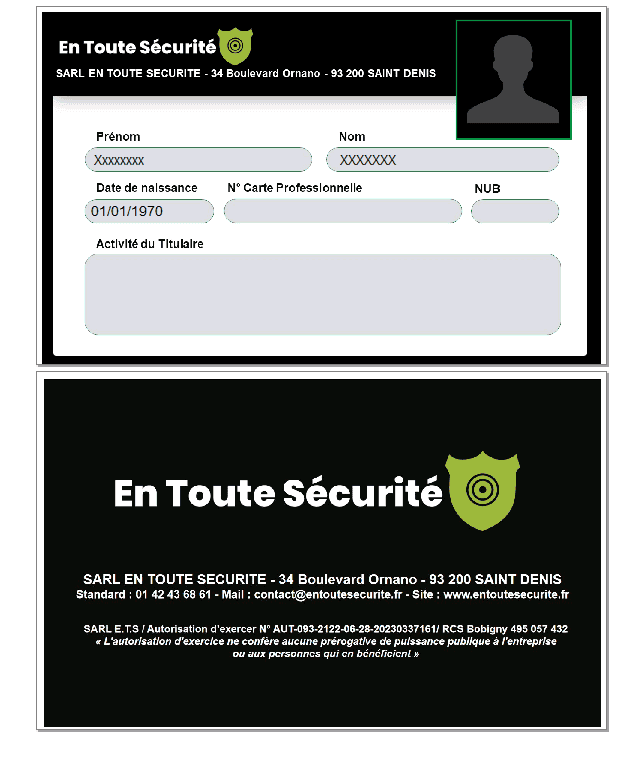 carte professionnelle agent de sécurité